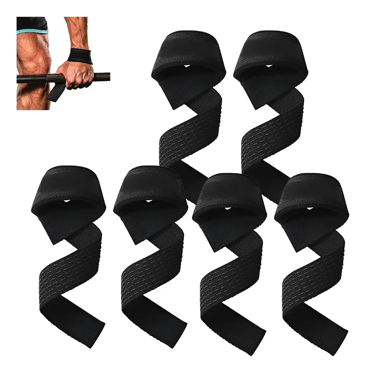 3 pares de alças Muñequera Gym Pesas Crossfit Straps De Lifting Fitness Silicona Aantideslizant Color Negro