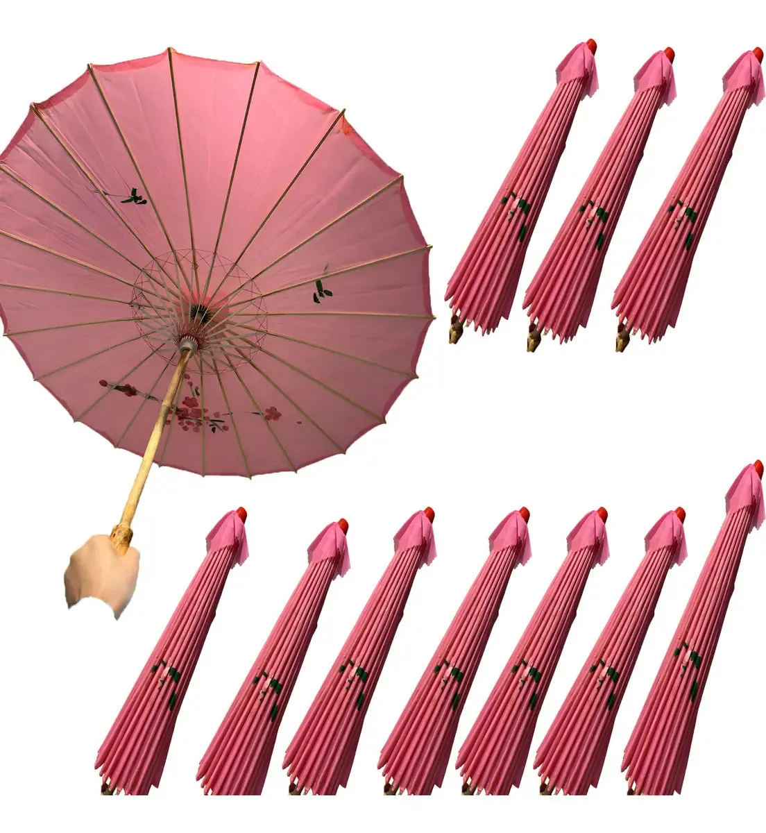 10 guarda-chuvas de tecido multicolorido da China para decoração de festa de casamento rosa