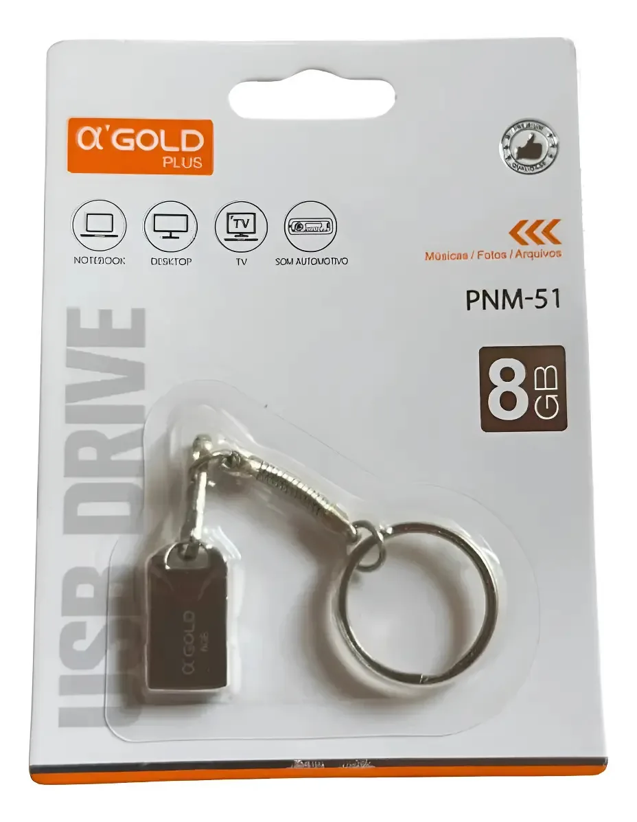 Pen Drive 8GB Gold Plus USB Mini Chaveiro Metal Prateado PNM-51