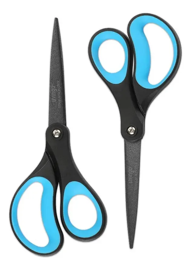 Livingo - Conjunto De 2 Tesouras Antiaderentes De Titânio De 8 Polegadas, Cabo Suave Profissional, Multiuso, Tesouras Retas Para Artesanato (azul/preto)