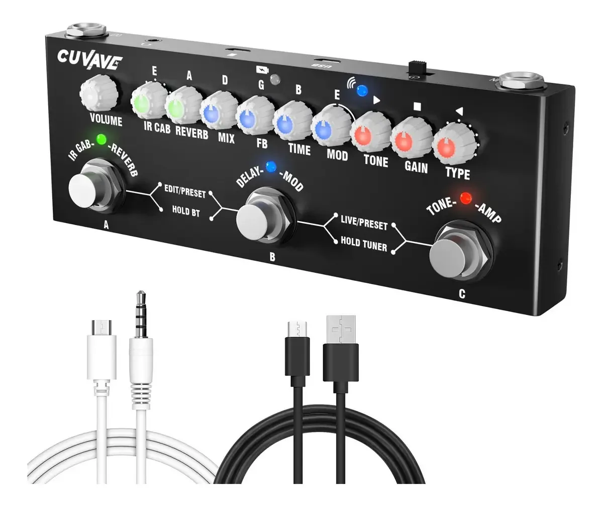Cuvave Pedal de Efeito Digital Multifunção para Guitarra Elétrica Preto