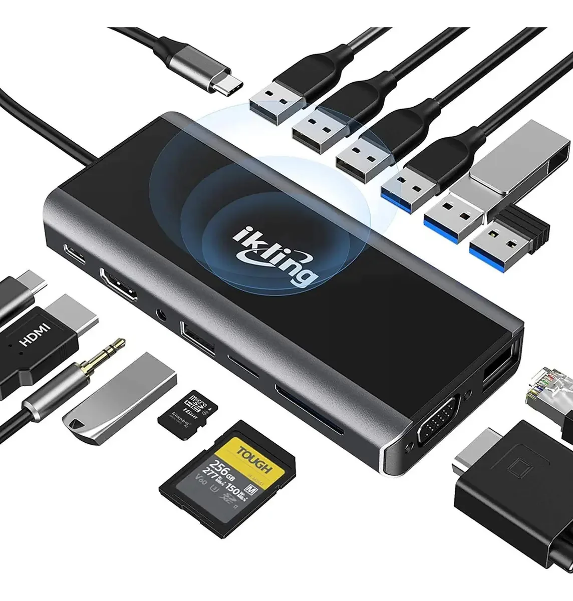 Estação de ancoragem Ikling, preto e cinza, Thunderbolt