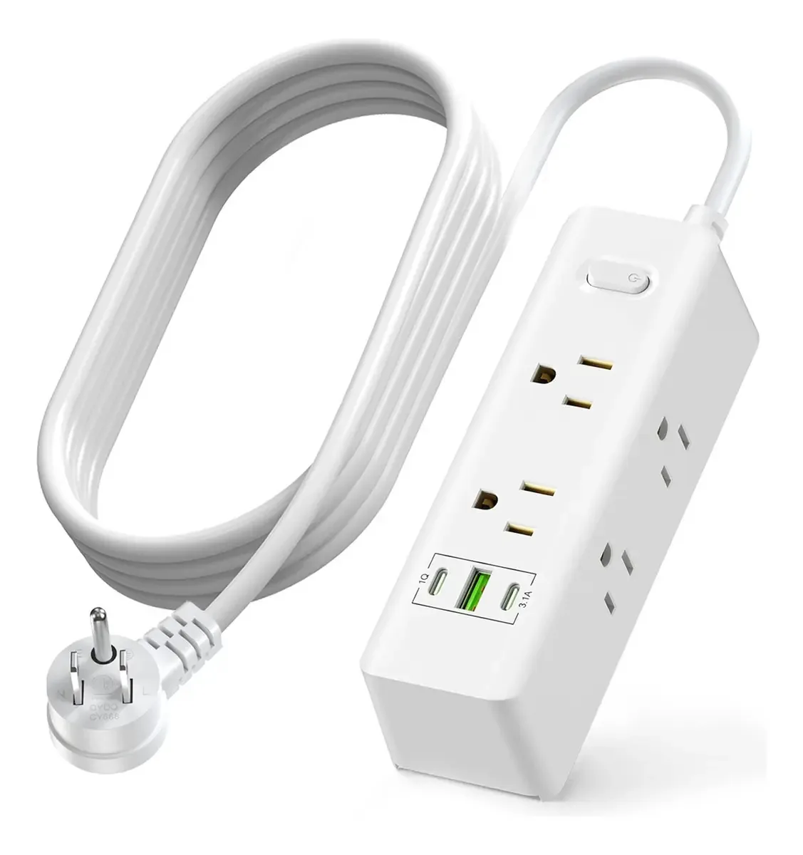 Faixa de alimentação multicontato com protetor supressor de 6 soquetes e USB branco