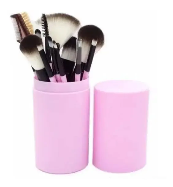 Conjunto de 12 pincéis de maquiagem, pincéis rosa prunella