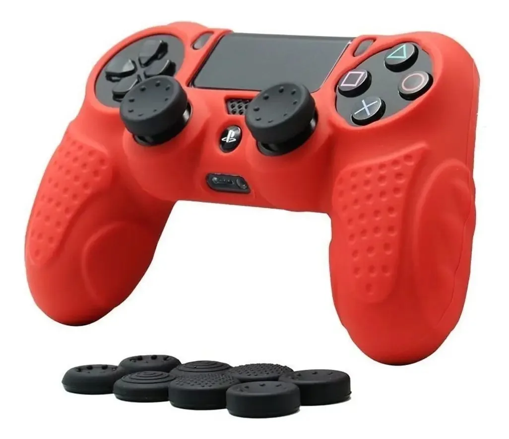 Capa de silicone Ps4 Expert para Playstation 4 + 8 Grips, cor vermelha