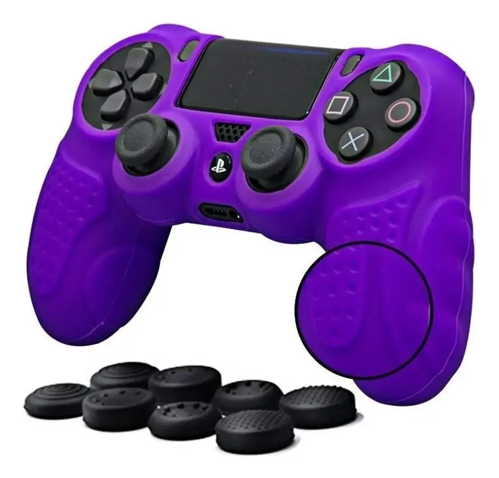 Capa de silicone Ps4 Expert para Playstation 4 + 8 Grips, cor roxa