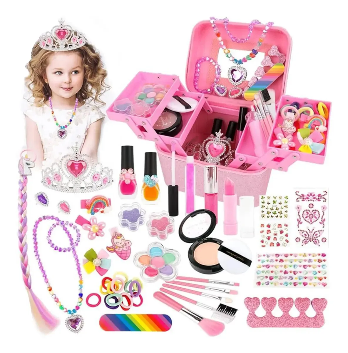 Conjunto de maquiagem para meninas, maquiagem rosa lavável
