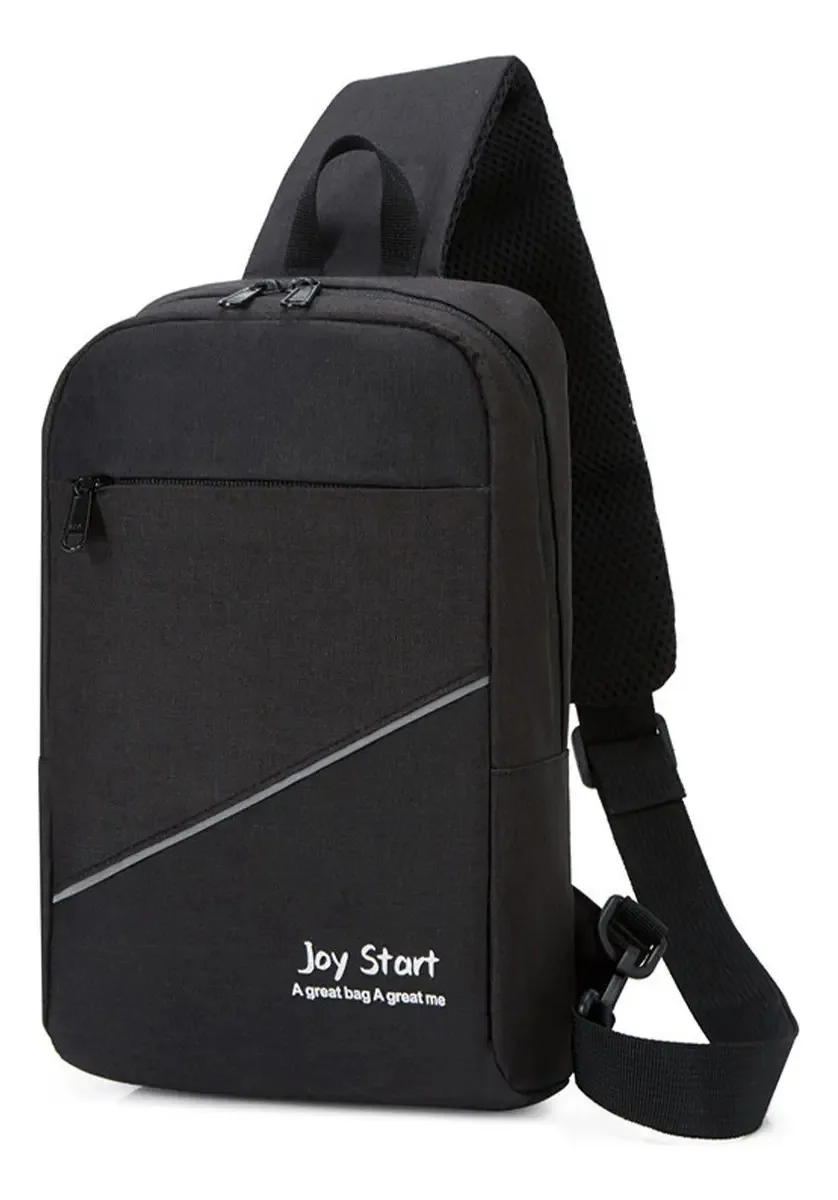 Alça de ombro cruzada, alça de ombro, bolsa de ombro com porta de carregamento USB, cor: preto, design de tecido liso