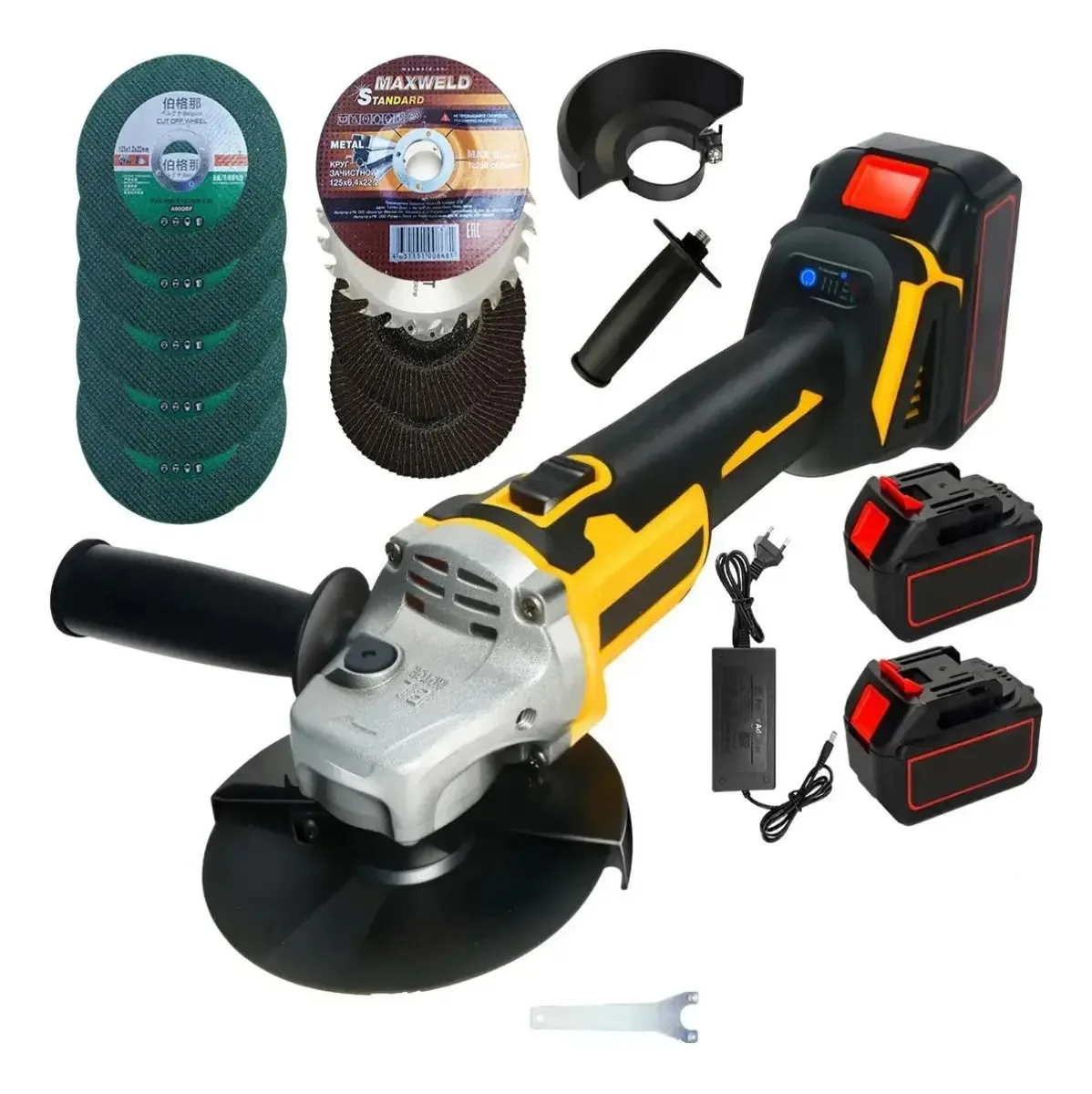 Esmerilhadeira Angular Sem Fio Com 2 Baterias,125mm 1300w 10000rpm,esmerilhadeira Lixadeira Angular,3 Velocidades Variáveis,para Corte Rápido De Madeira, Pedra E Cerâmica