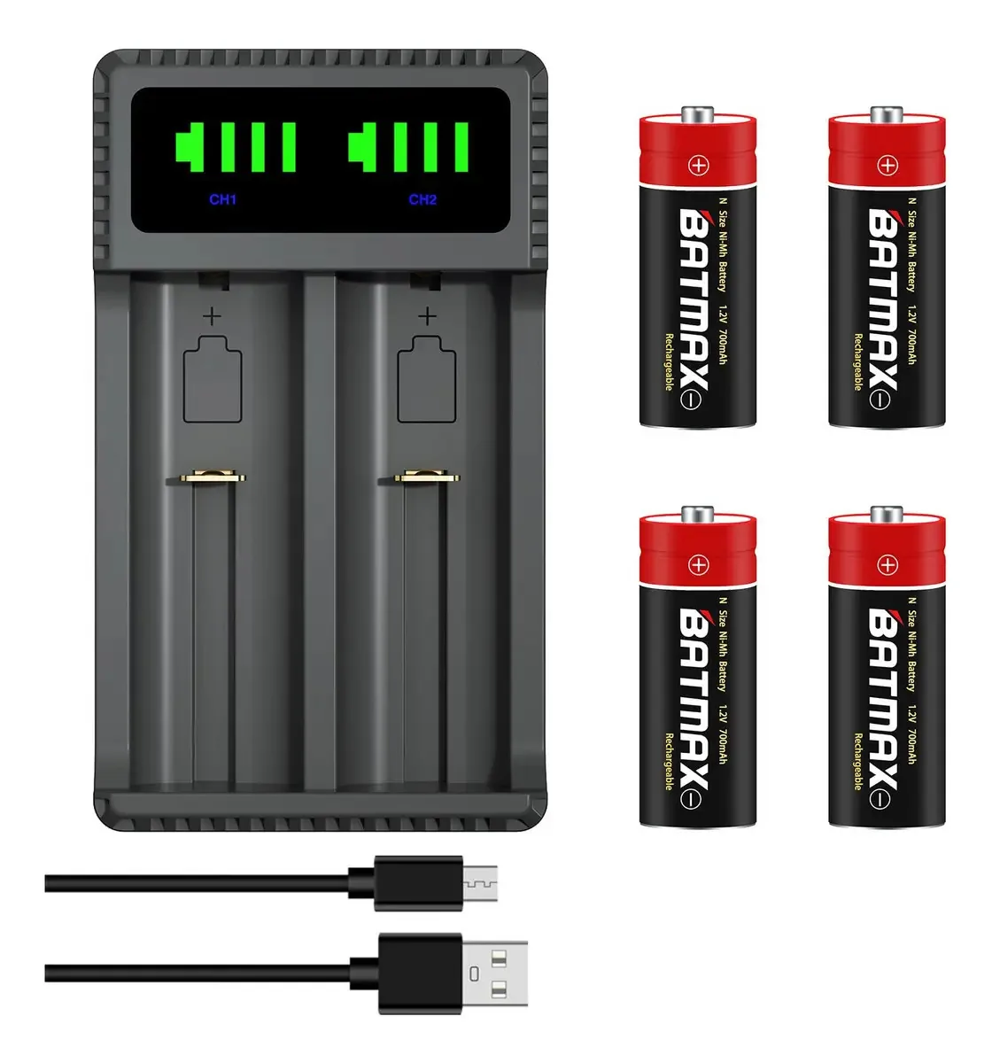 Baterias recarregáveis Batmax 4 N tamanho LR1 E90 Mn9100 910a Um-5 Nimh e carregador para baterias multiuso N