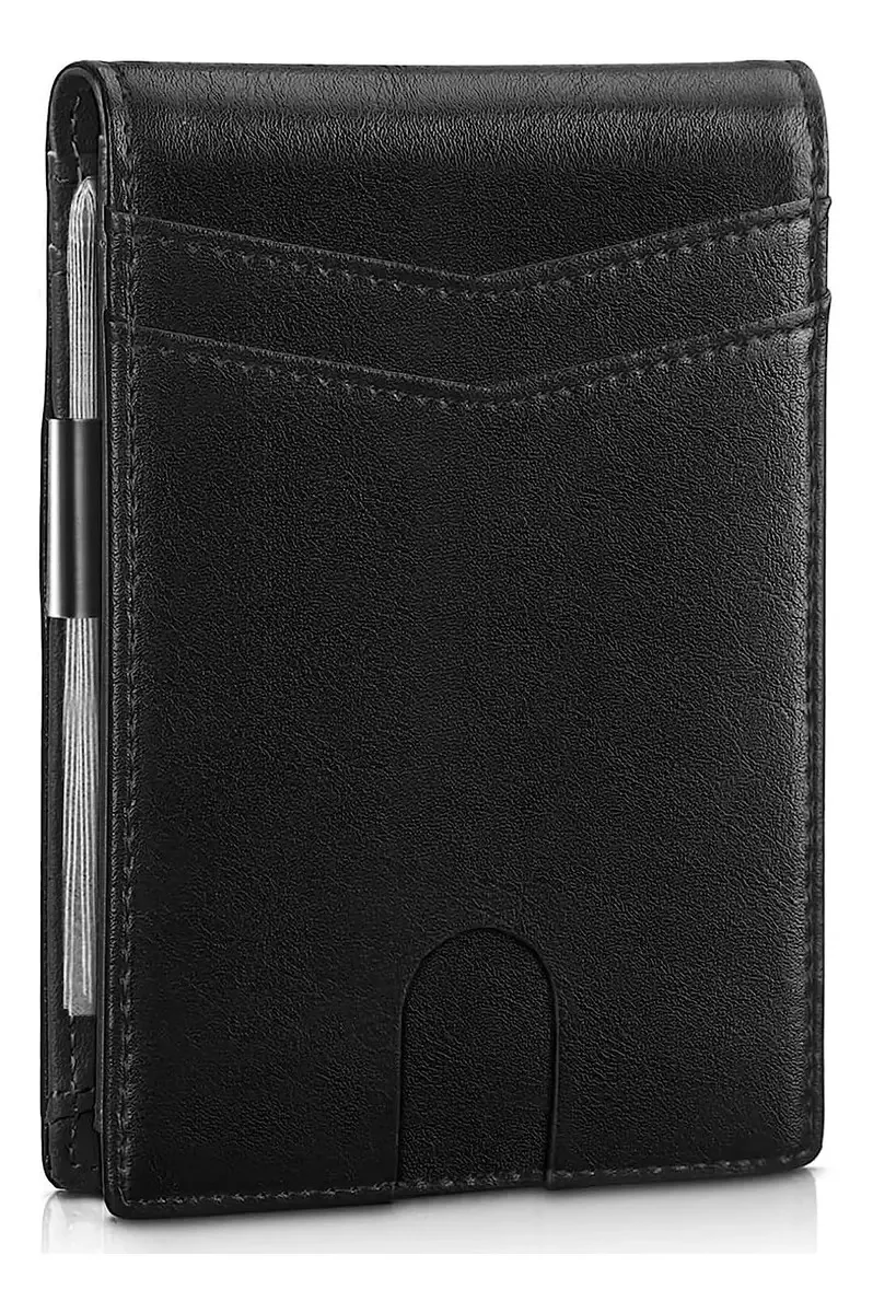 Carteiras Masculinas com Bolso para Identidade, Carteira Masculina Slim Fina, Carteira Minimalista Slim com Bloqueio RFID para Homens com Carteira + 8 Compartimentos (Preto Puro)