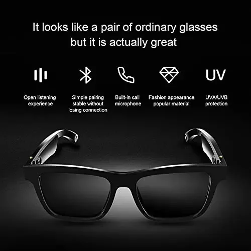 Óculos inteligentes esportivos sem fio com Bluetooth, fones de ouvido abertos, música e chamadas sem usar as mãos, Bluetooth 5.0, resistentes à água, óculos de sol com proteção UV para homens e