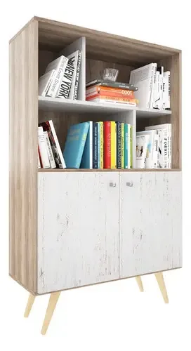 Biblioteca Delos Dl885 Color Nebraska Enigma Scandinavian de 2 prateleiras e 2 portas