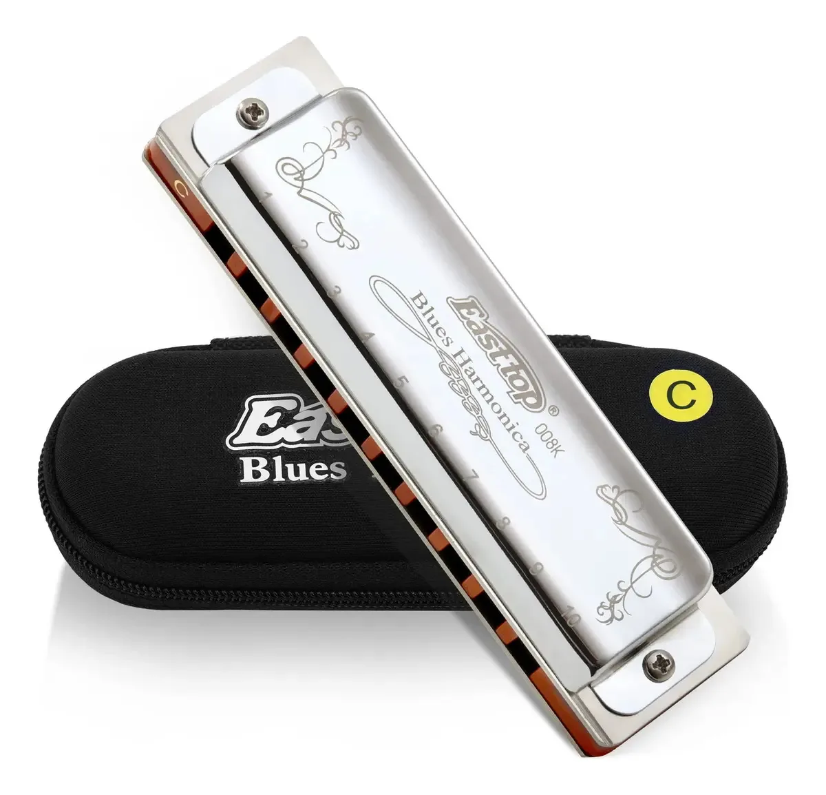 Gaita diatônica East Top Key Of C 10 furos, 20 tons, 008k, órgão oral diatônico Blues com capa prateada, gaitas padrão para adultos, profissionais e estudantes