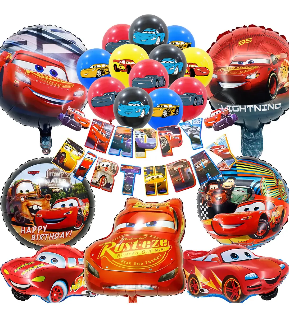 Conjunto de balões de látex e alumínio Ray McQueen para festas de aniversário