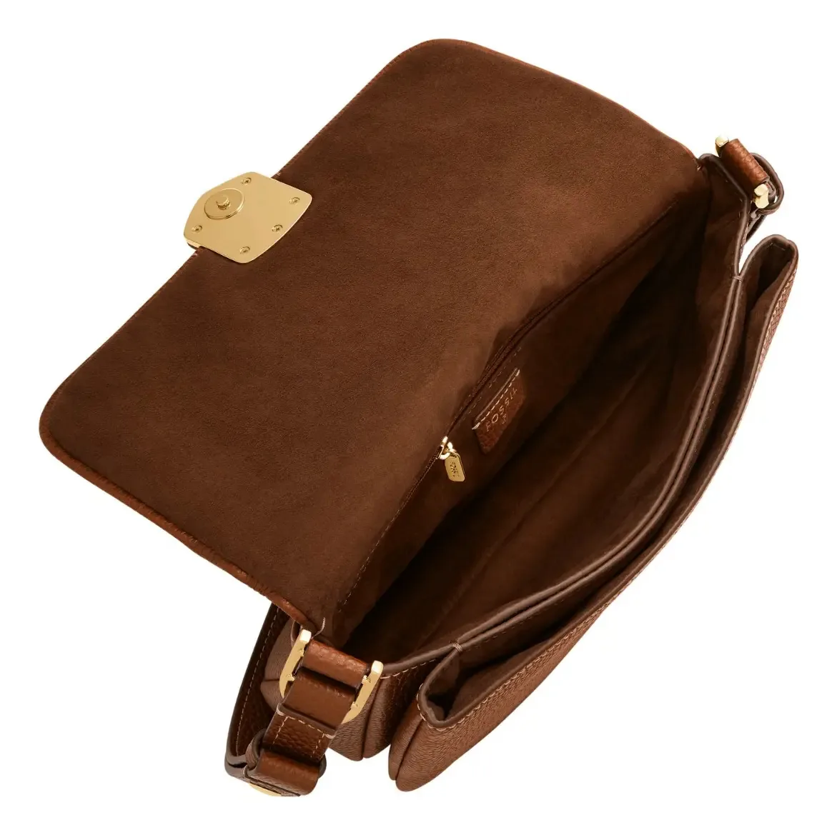 Bolsa de ombro feminina Fossil Zb11116200 Lennox Brown Leather com acabamento em hardware, cor de níquel, alça de ombro marrom, alça de ombro marrom, design de tecido liso