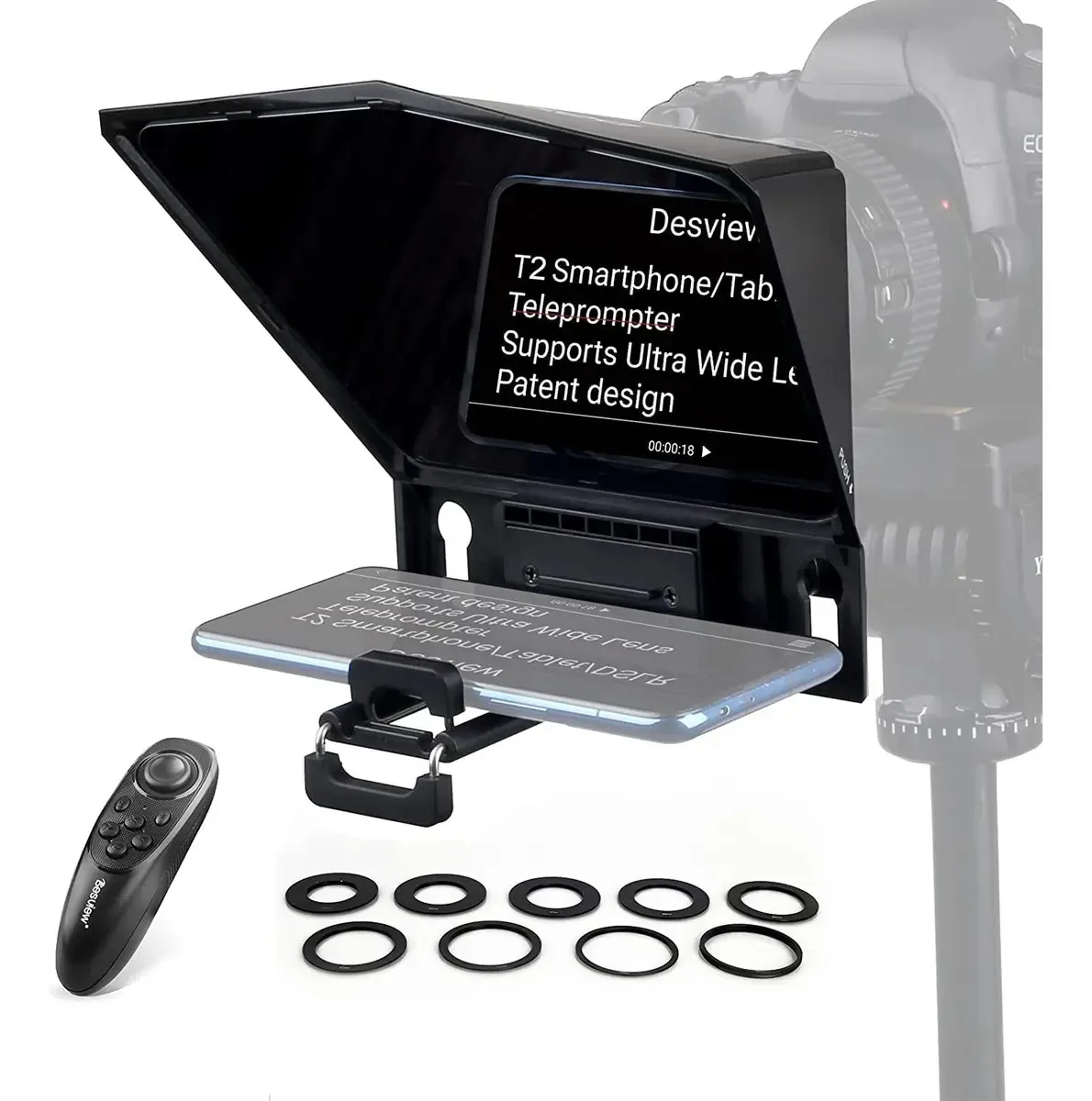 Desview T2 Teleprompter, Vidro De Visualização Hd De 8 Polegadas, Teleprompter Com Controle Remoto, Compatível Com Câmeras iPhone/iPad/dslr, Aplicativo Compatível Com Ios/android, Fácil Montagem Para