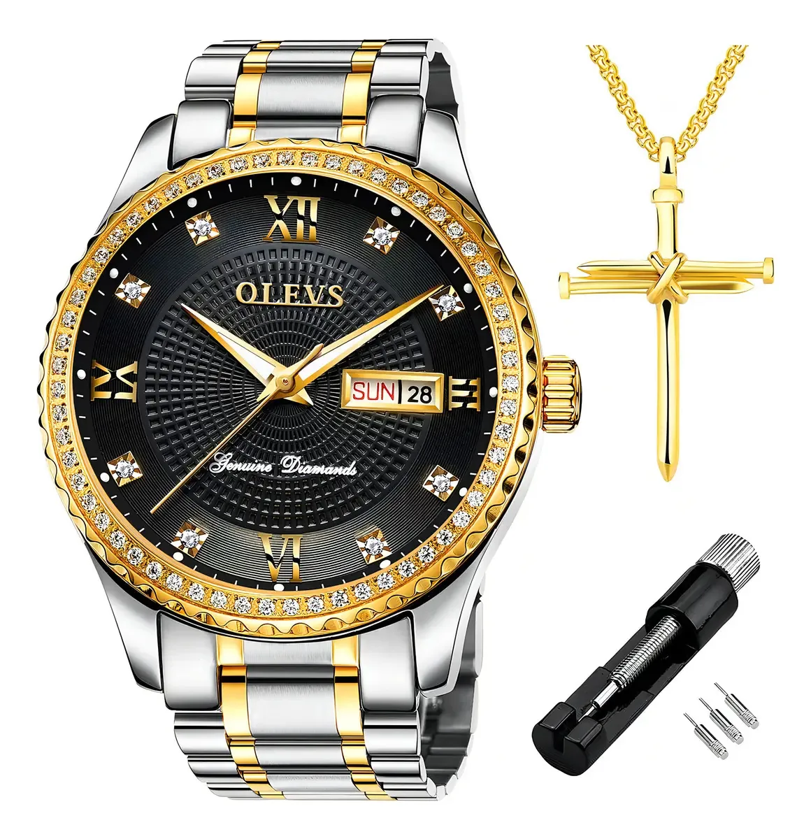 Olevs - Relógios de diamante para homens, relógios de vestido