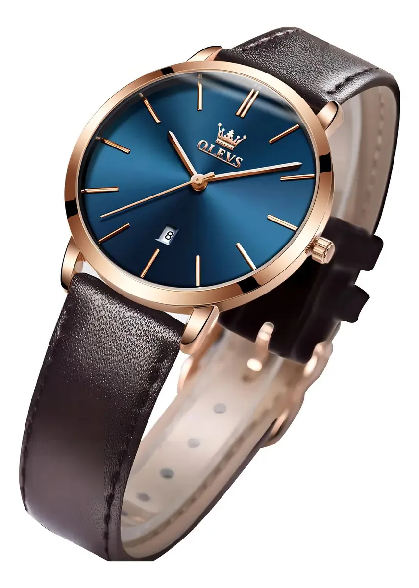 Relógios de pulso femininos Olevs, pulseira de couro, Imperm