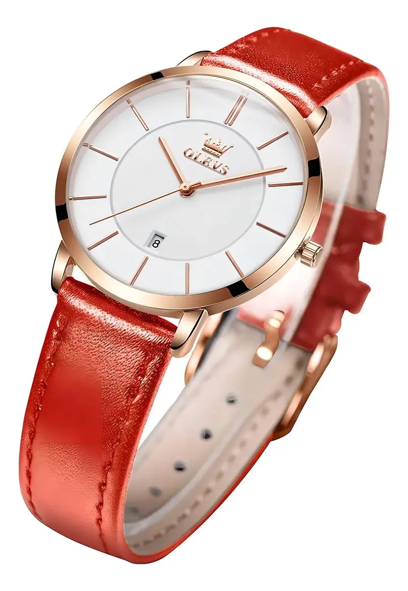 Relógios de pulso femininos Olevs, pulseira de couro, Imperm