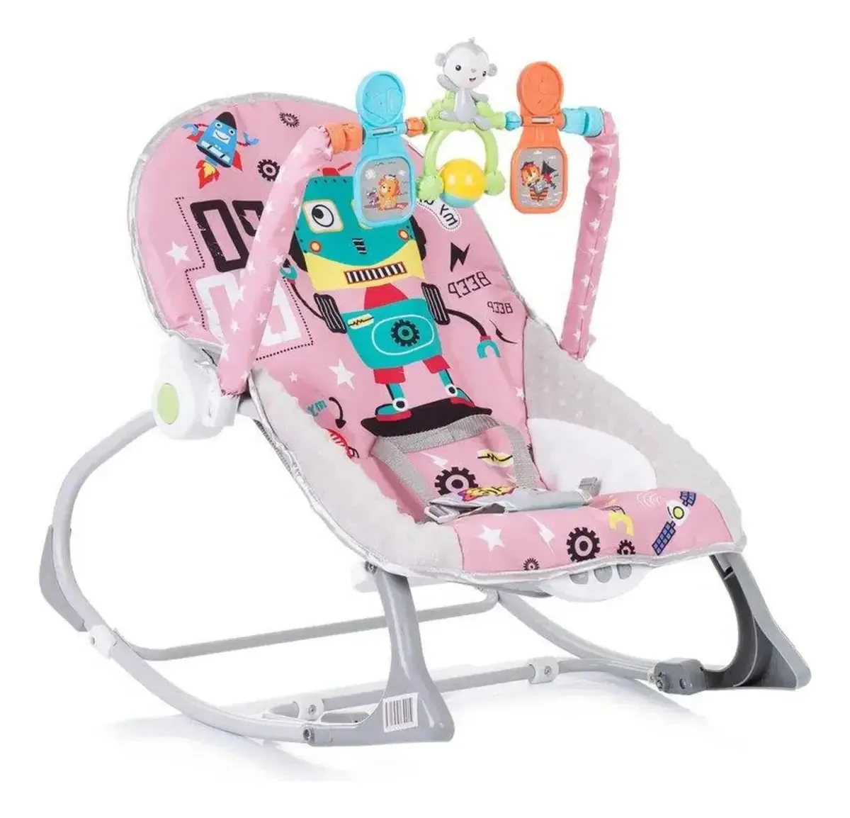 Cadeira de balanço para bebê Bbqool Robot elétrica bolinhas rosado