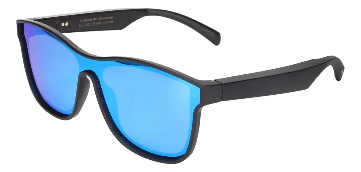 Óculos inteligentes Ky03, estéreo de alta fidelidade, alto-falante duplo, microfone inteligente de redução de ruído, óculos de sol BT sem fio, controle de toque, assistente de voz externo (azul)