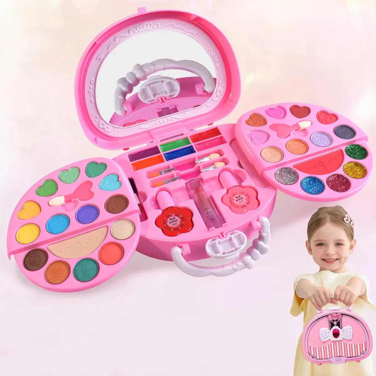 Kit Maquiagem Infantil Oneto Lavável para Meninas de 4 a 13 Anos, com Maleta Princesa e 46 Peças