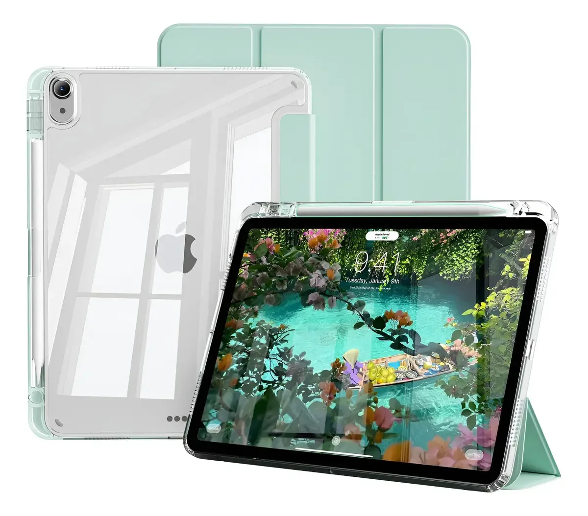 2 microfones e capa para iPad 10/11 10.9 Transp. À prova de choque+Tactel, cor verde claro