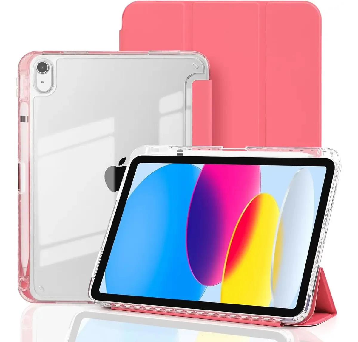 2 microfones e capa para iPad 10/11 10.9 Transp. À prova de choque+cor Tactel, vermelho melancia