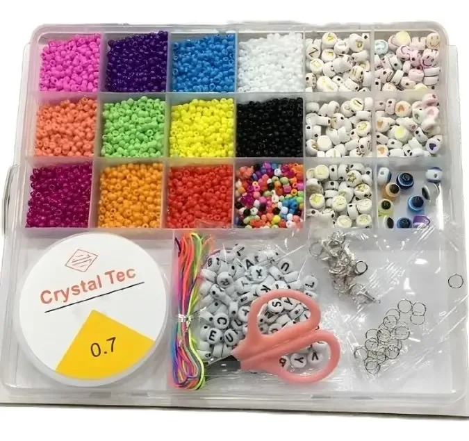 Kit para pulseiras miçangas bijuteria Planeta Azul modelo 333 com estojo e tesoura