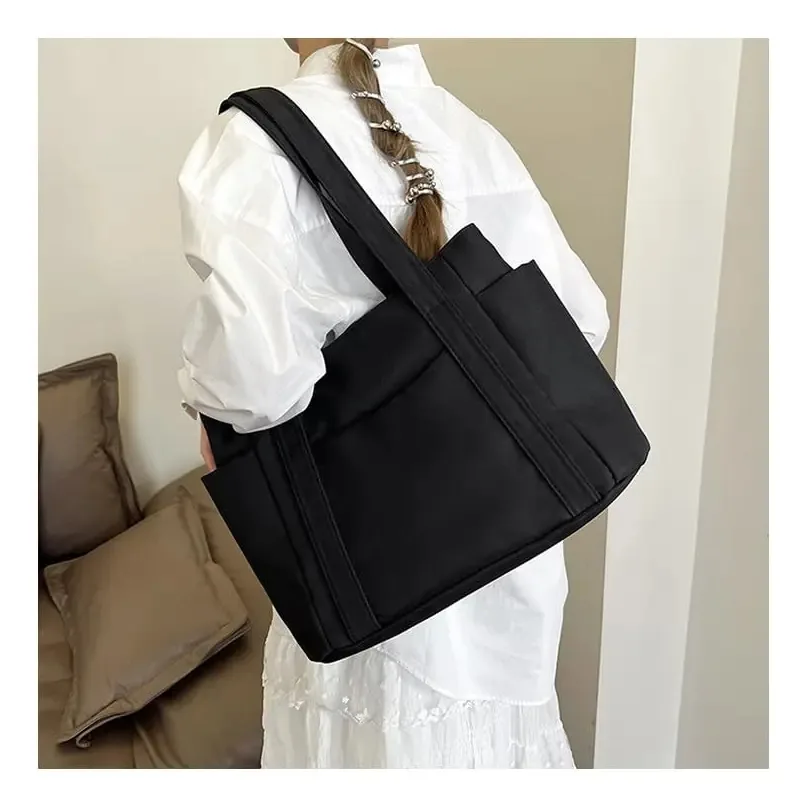 Bolso Cruzado Para Mulher, Bolso Casual, Bolso Bandolera Mujer Grande, Bolsa Grande De Nylon Impermeável Ligera, Reversível, Com 6 Bolsos, Apta Para Laptop 14, Trabalho, Universidade, Viagem, Preto