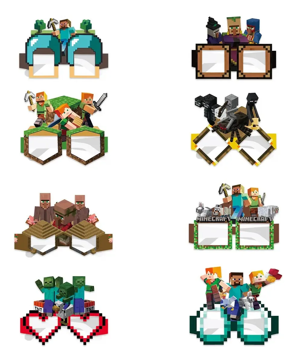 Adereços de decoração de festas Minecraft, copos de papel, 16 peças, cores, 16 peças, óculos de festa Minecraft