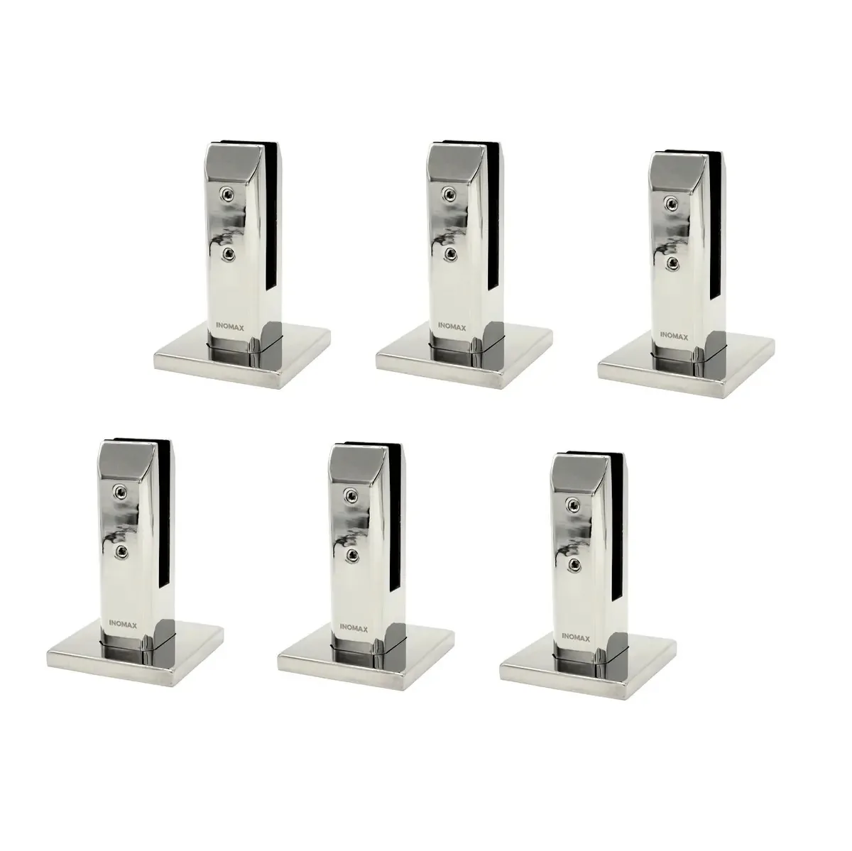 Pacote X6: poste de aço inoxidável Mini Inomax para vidro de 8 a 16 mm em varandas, piscinas e escadas — espelho polido