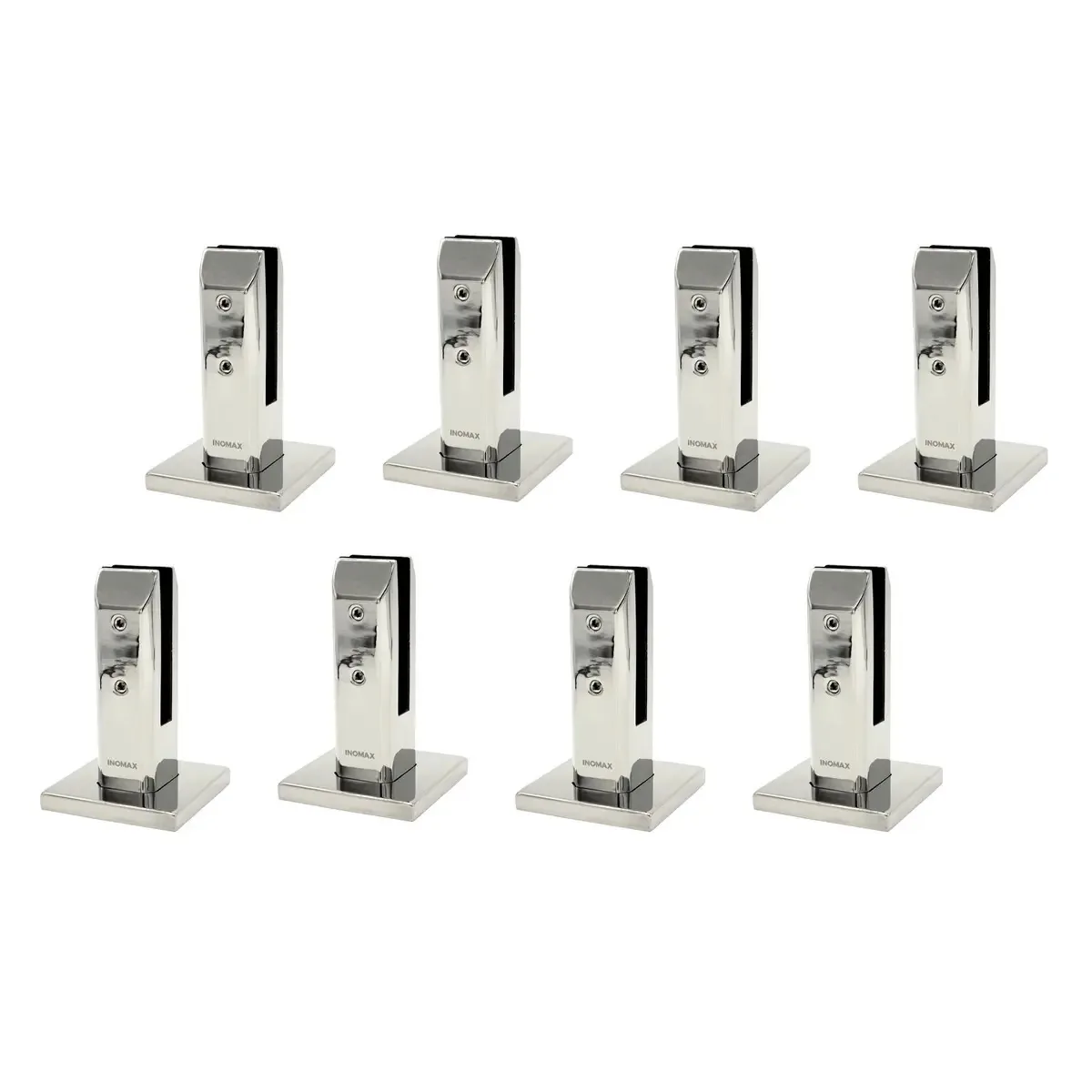 Pacote X8 Mini Inomax, poste de aço inoxidável para vidro de 8 a 16 mm em varandas, piscinas e escadas — espelho polido
