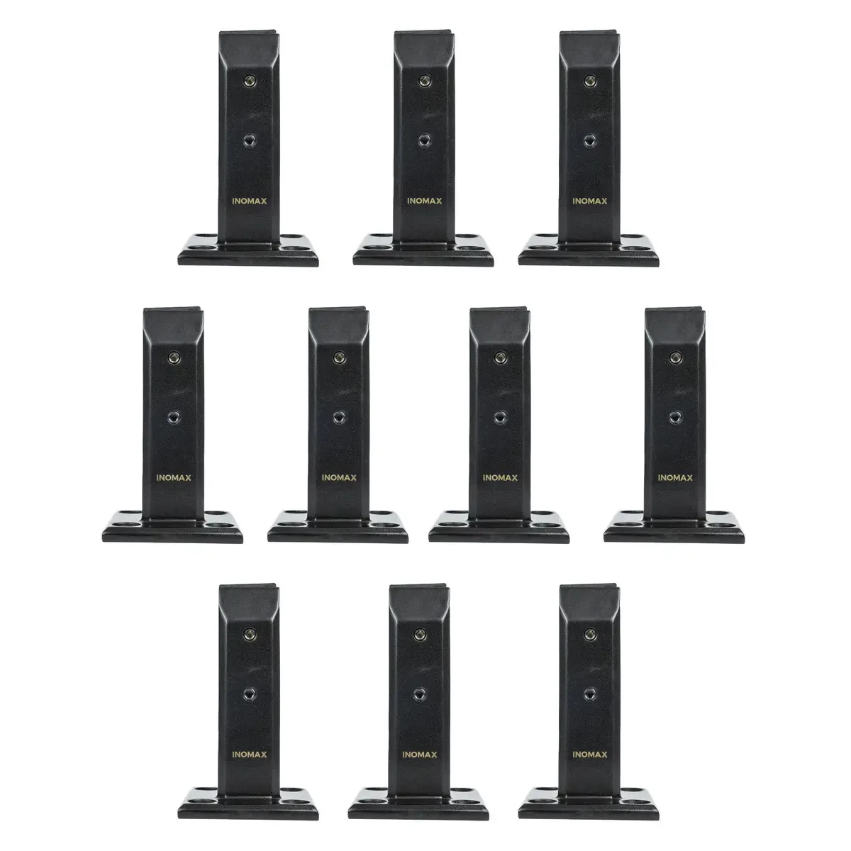 Pacote X10 Mini Inomax com postes de aço inoxidável para óculos de 8 a 16 mm em varandas, piscinas e escadas — acabamento preto