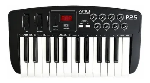 Amw P25 Teclado Controlador Midi Usb 25 Teclas 8 Knobs Loja