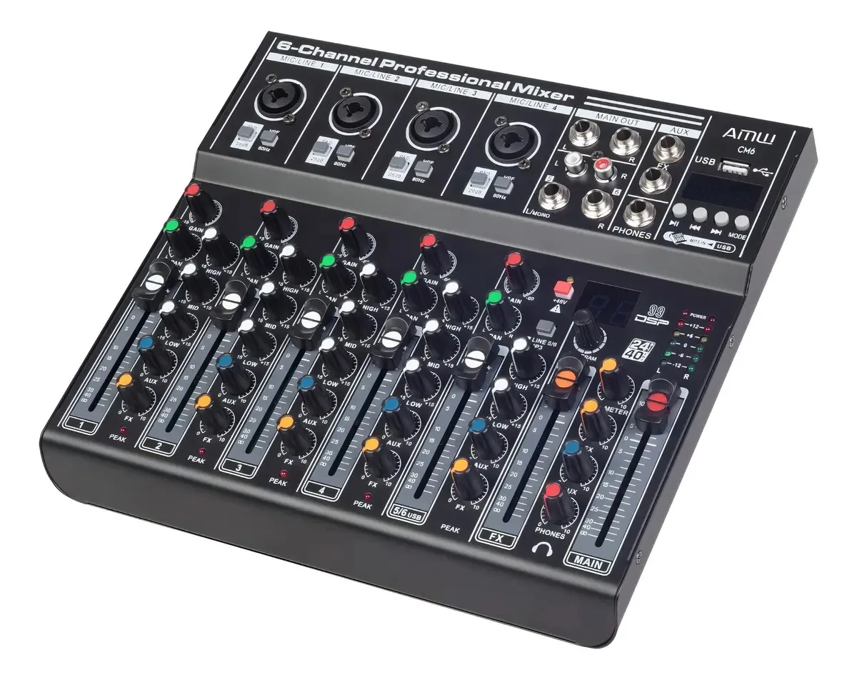 Amw Cm6 Pro Mesa De Som 6 Canais Usb Bt Interface
