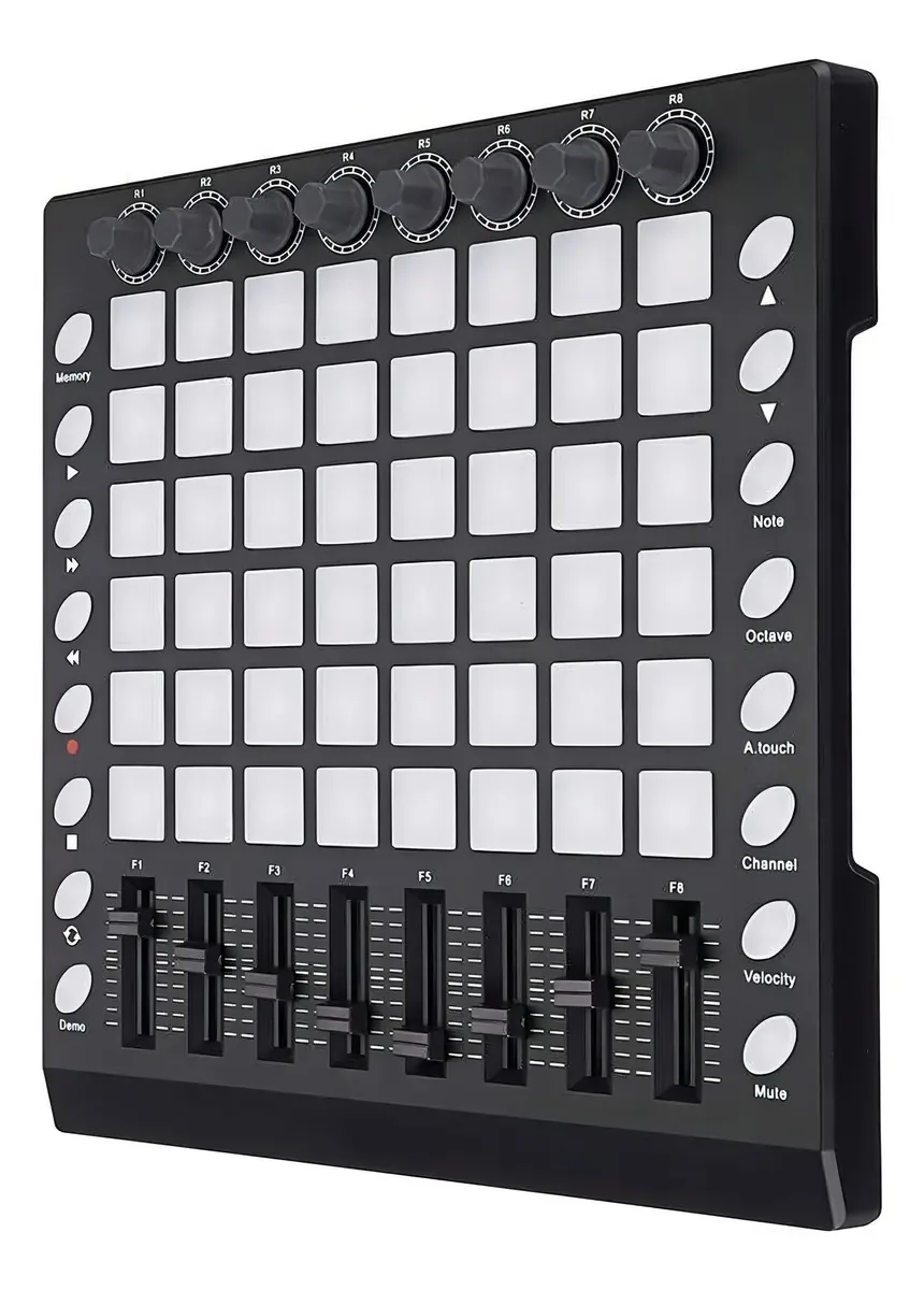 KFX KPAD 48 Controlador Midi USB Preto 48 Pads RGB USB MIDI 8 Faders Botões para Ableton Live