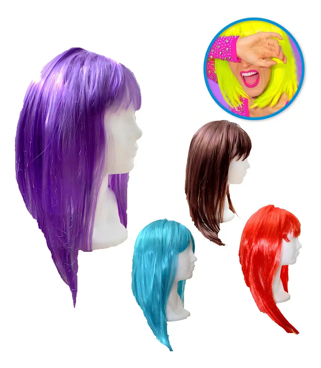 5 perucas de cabelo longo e liso, cores de 59 cm, cor de batucada de festa