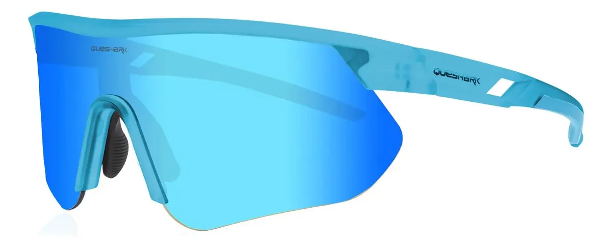 Óculos esportivos de ciclismo Queshark Uv400 à prova de poeira Qe41, moldura azul transparente