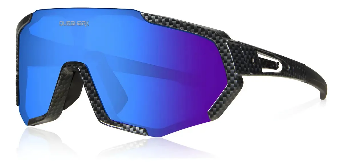 Moldura de fibra de carbono Queshark/óculos de ciclismo esportivos polarizados azuis