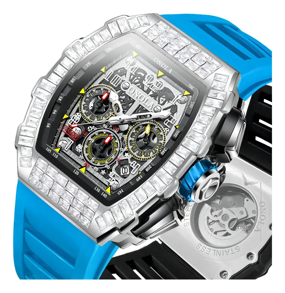 Relógios mecânicos automáticos Onola Diamond, cor de pulseira azul