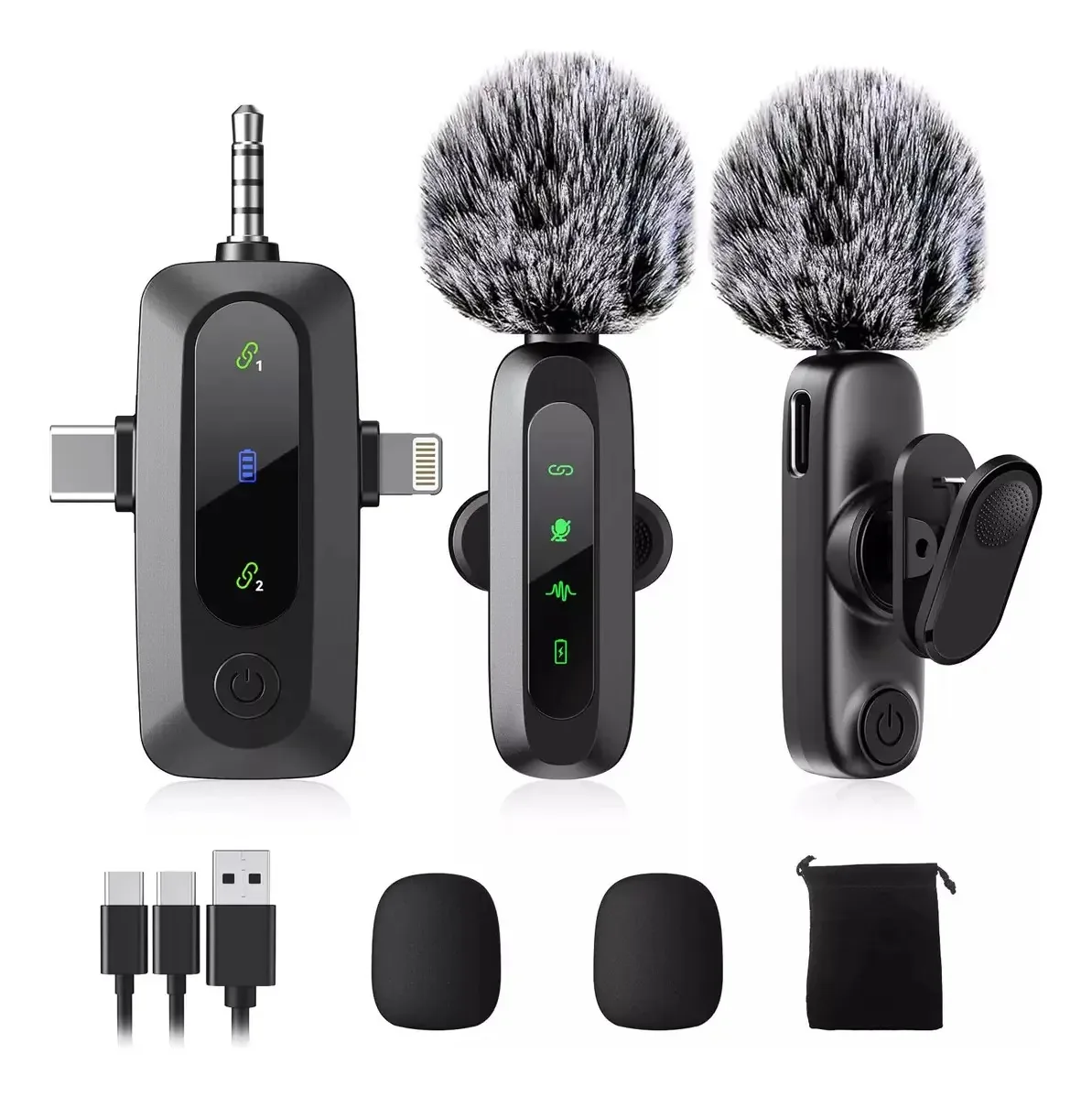 Microfone de lapela sem fio Lavalier, microfone condensador Bluetooth para PC/iPhone/jogador, microfone de lapela profissional para gravação, entrevista, streaming e chamadas de vídeo