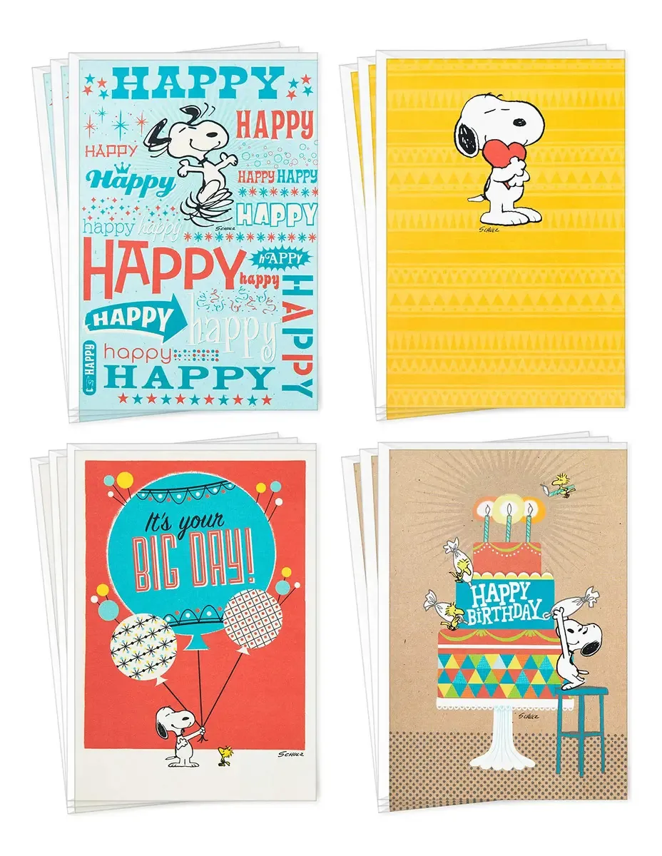 Cartões de Aniversário Snoopy 12 Cartões Envelopes
