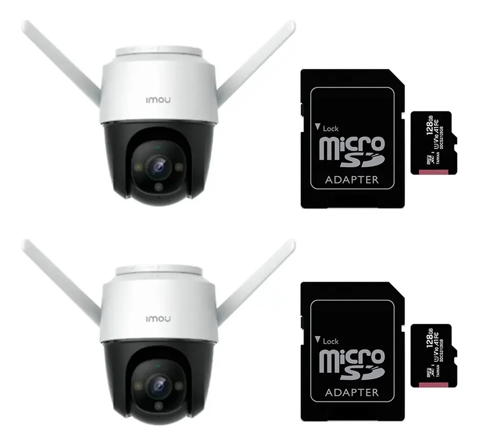 Kit 2 Câmera de Segurança IP 3mp Wifi + Kit 2 Microsd 128gb Cor Branca