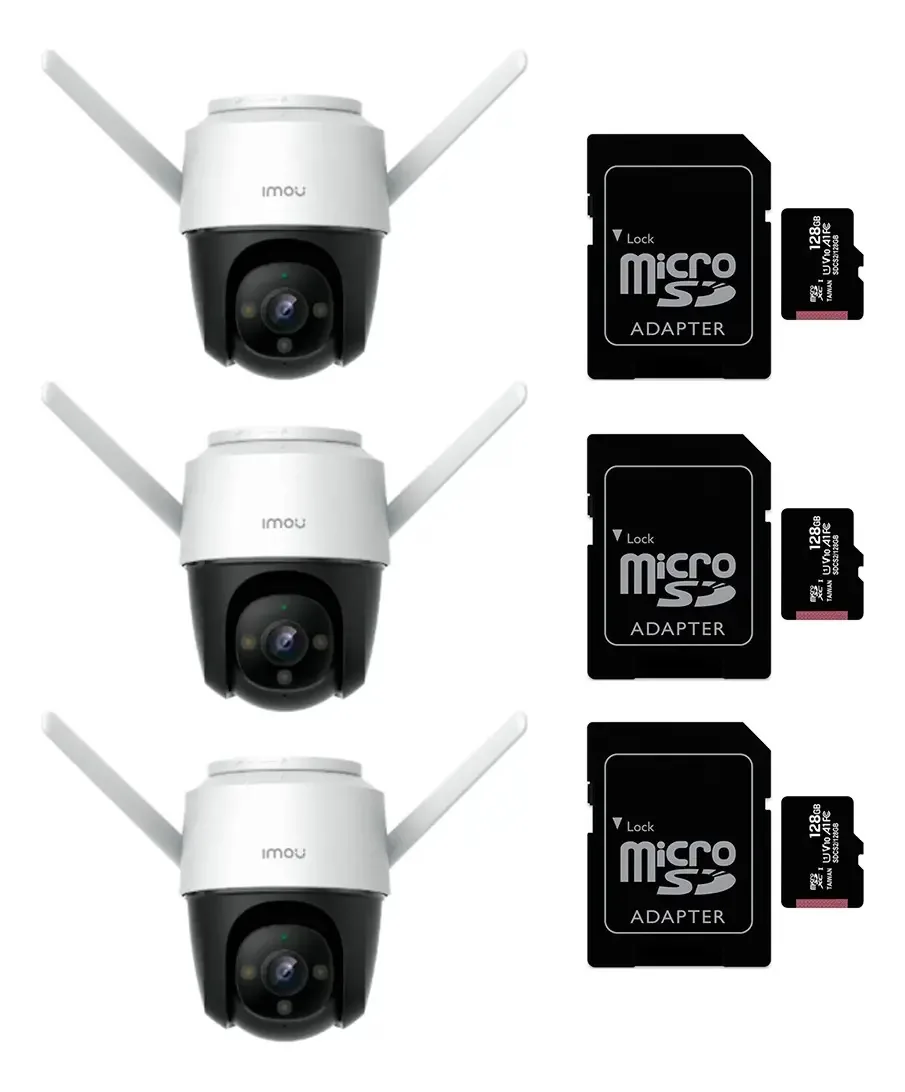 Kit 3 Câmera de Segurança IP Imou 3mp + Kit 3 Microsd 128gb Cor Branca