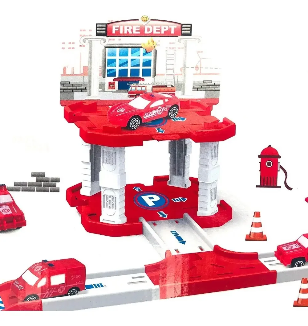 Brinquedo de 1 nível de bombeiros com carro e pista
