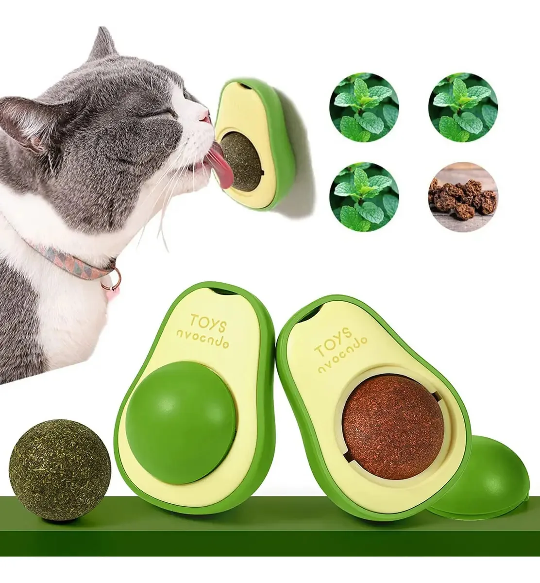 Vaduma Bolas De Erva-dos-gatos, Pacote De 2 Brinquedos De Erva-dos-gatos, Brinquedos Interativos Giratórios Para Gatos, Bolas Comestíveis De Erva-dos-gatos Para Limpeza De Dentes, Esmagamento