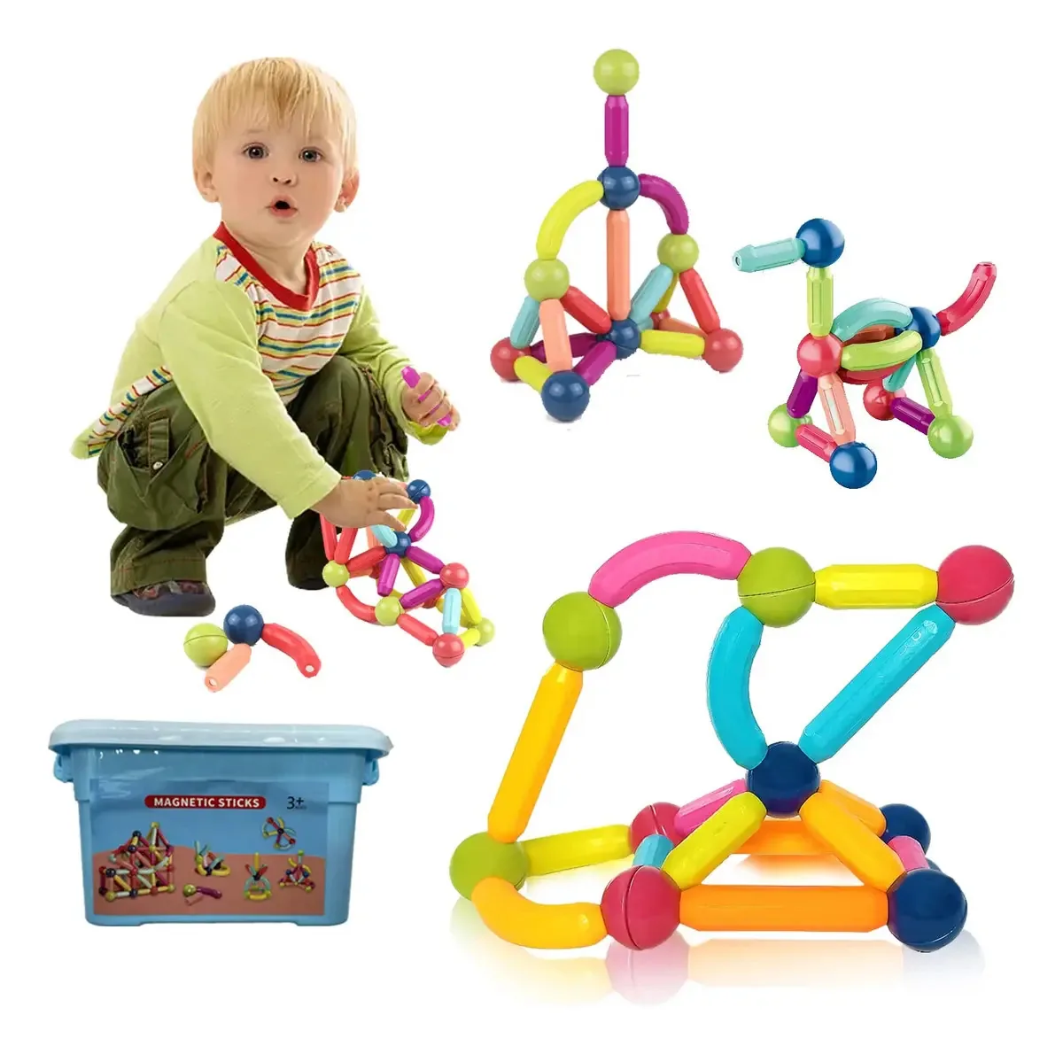 Brinquedos educativos Envr para crianças, blocos para crianças, 36 peças, brinquedos Montessori com caixa de armazenamento, empilháveis, combinação de cores, para brinquedos para crianças de 3 a 4 a 6
