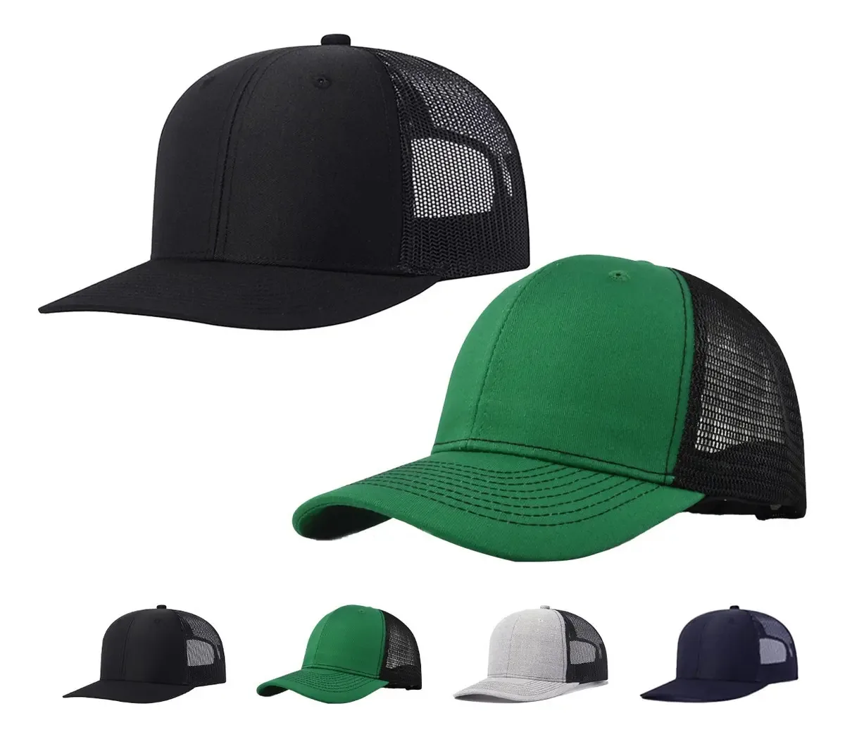 2 bonés de beisebol masculinos Flat Trucker, viseiras respiráveis, cor preto-4, tamanho geral